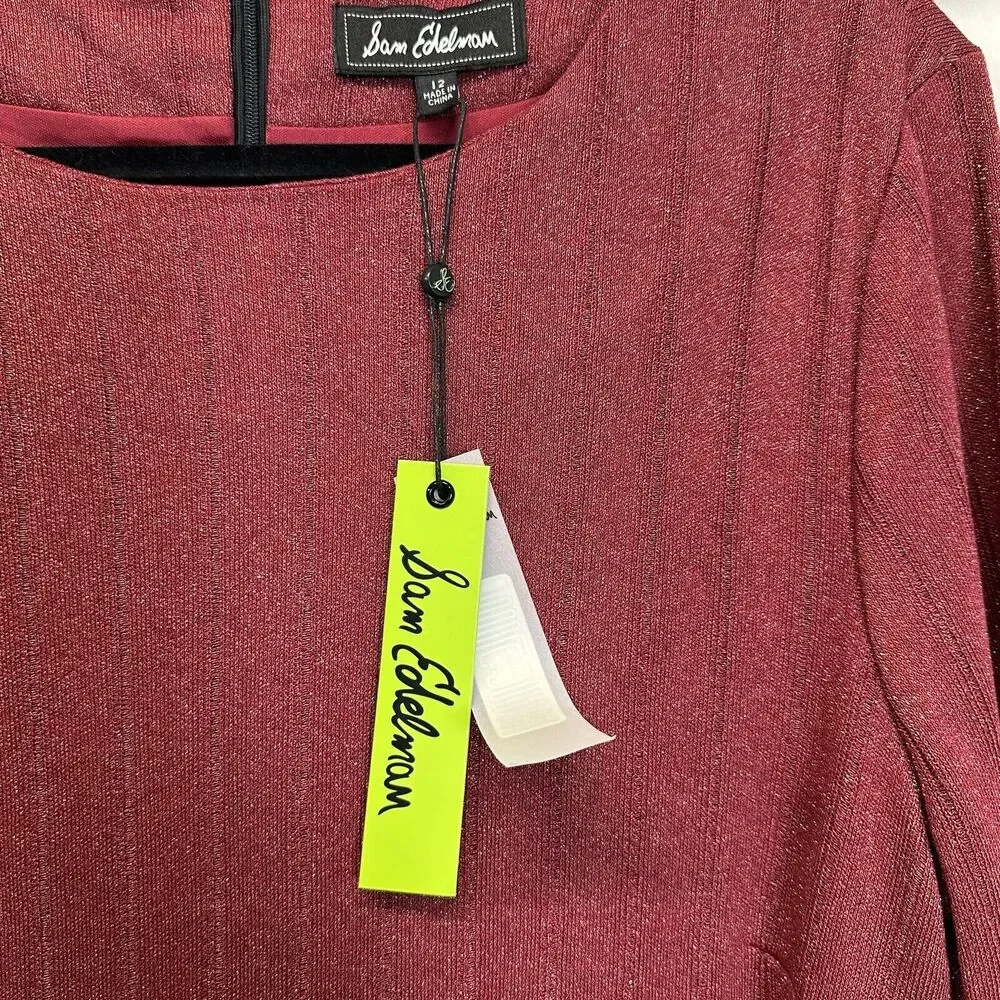 Sam Edelman Dress‎ Long Sleeve Sheath Cocktail Mini Short Red Knit Size 12 NWT